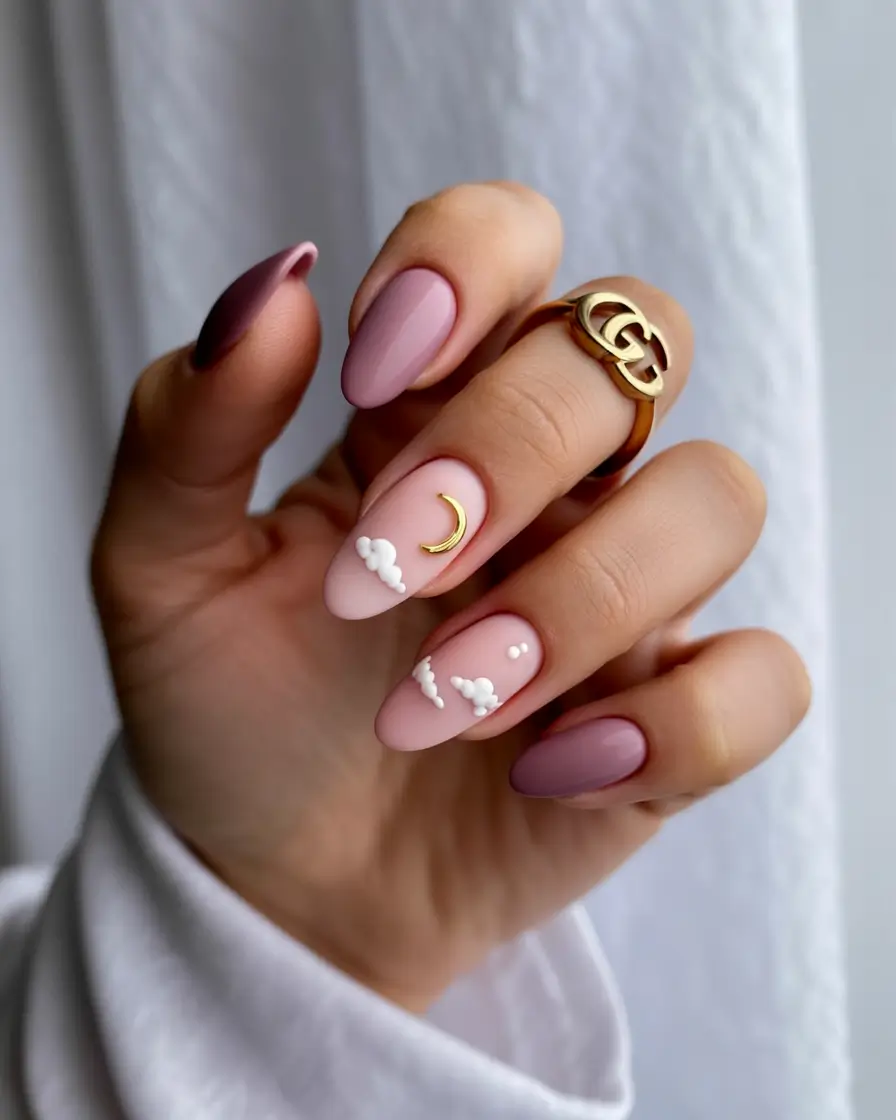 fall nails oval shape 2025 Dreamy Dusty Skies