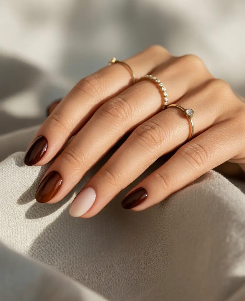 fall nails oval shape 2025 Truffle Dipped Neutrals