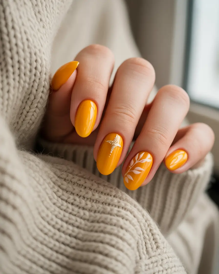 fall nails oval shape 2025 Goldenrod Glow-Up