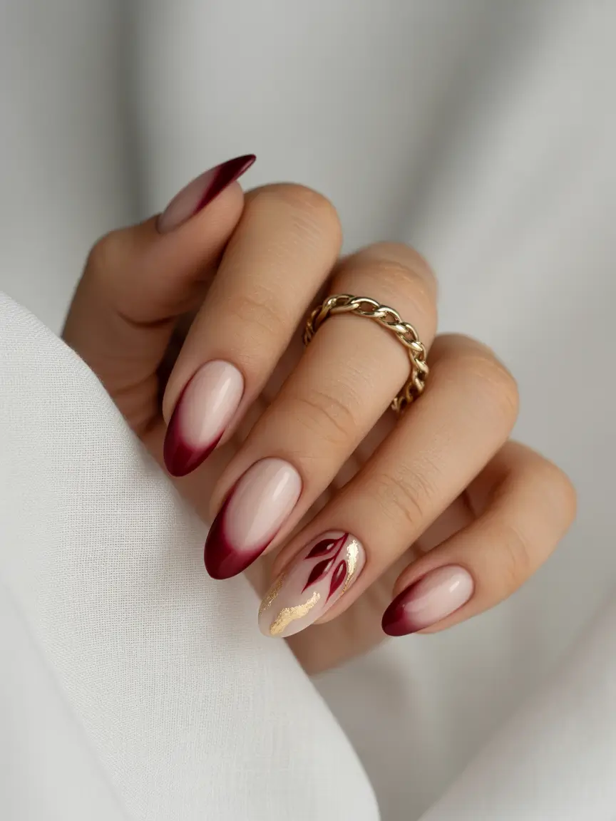 fall nails oval shape Berry-Tipped Elegance With a Twist