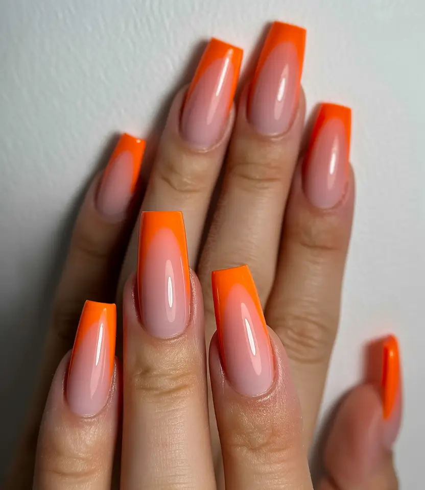 Fall Ombré Nails 2025 Neon Orange Ombre French