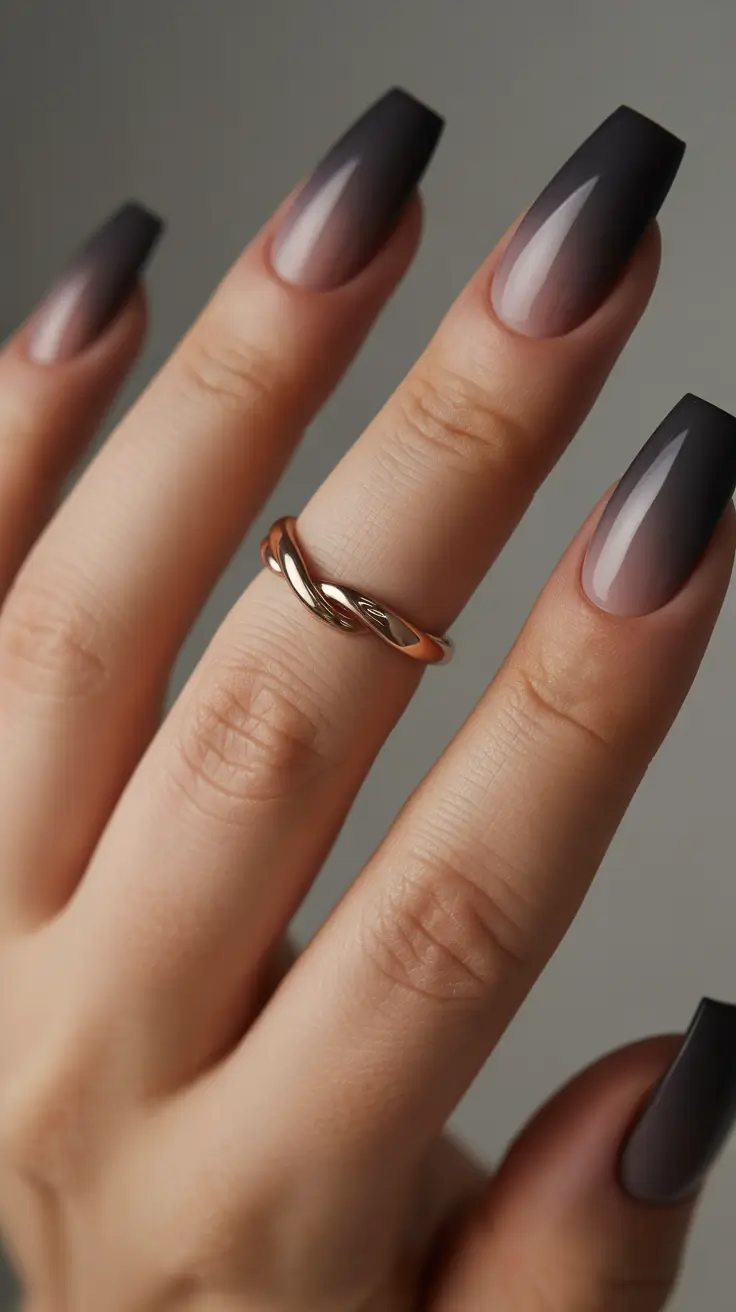 Fall Ombré Nails 2025 Black Nude Ombre