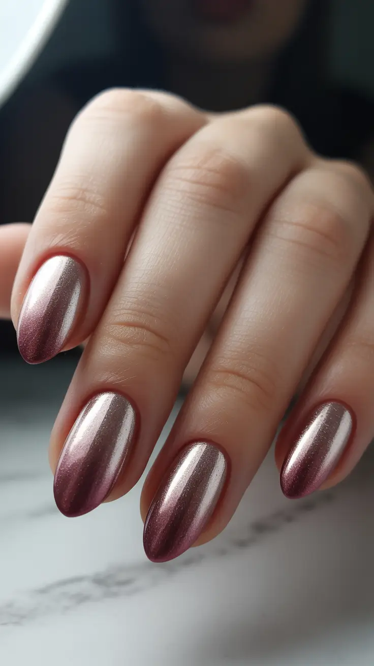 Fall Ombré Nails 2025 Rose Metallic Fade
