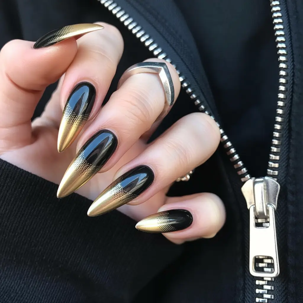 Fall Ombré Nails 2025 Midnight Gold Drama