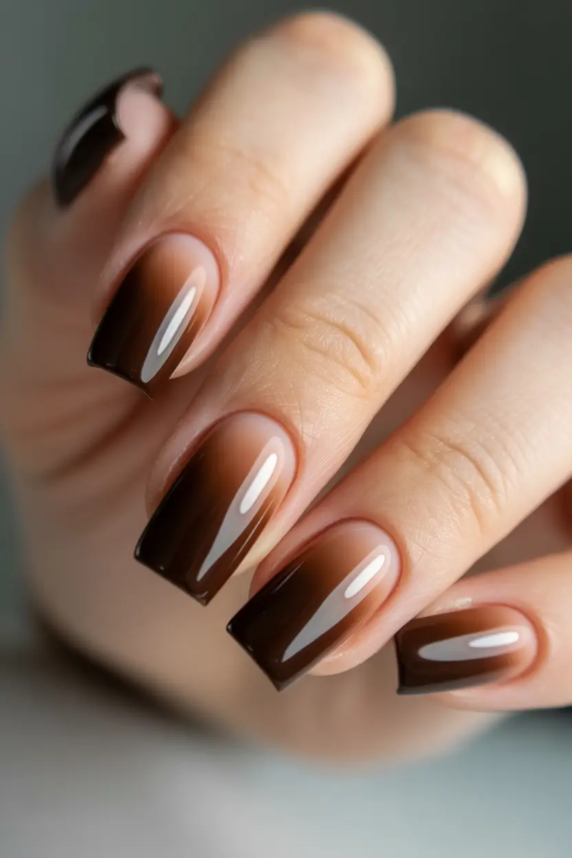 Fall Ombré Nails 2025 Mocha Square Fade