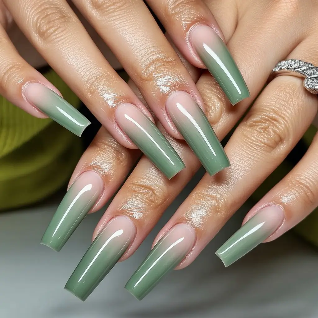 Fall Ombré Nails 2025 Sage Green Ombré