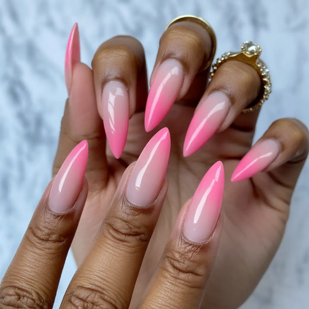 Fall Ombré Nails 2025 Pink Ombre Almond Shape