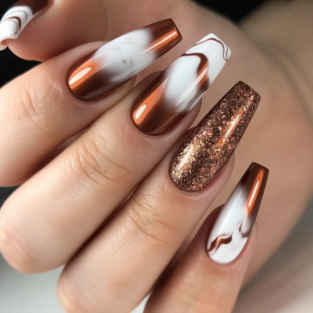 Fall Ombré Nails 2025 Copper Marble Ombre