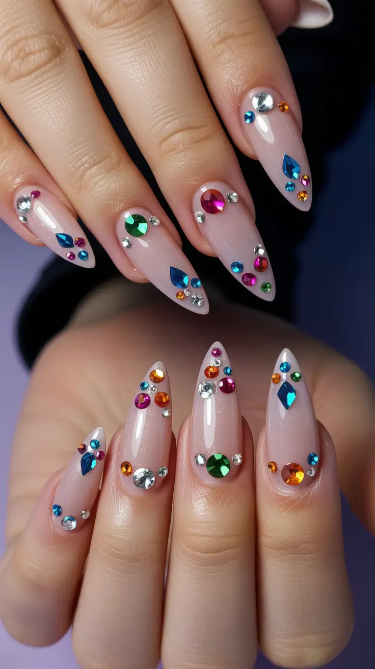 Fall Rhinestone & Embellished Nails 2025 Full Color Gem Fantasy