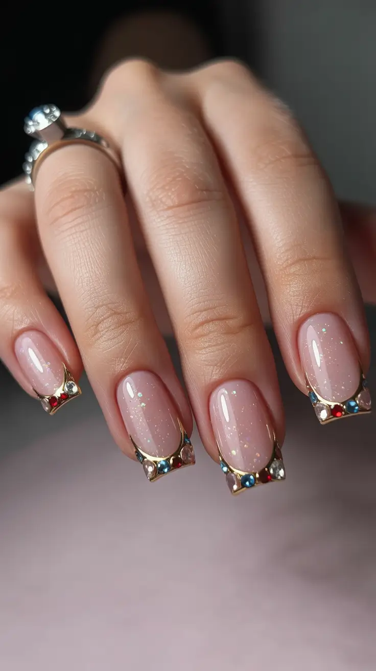 Fall Rhinestone & Embellished Nails 2025 Regal Gem-Tipped French