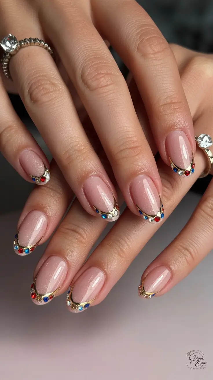 Fall Rhinestone & Embellished Nails 2025 Golden Gem French