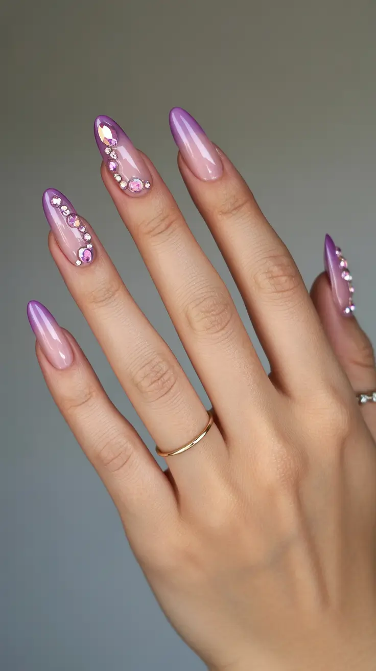 Fall Rhinestone & Embellished Nails 2025 Lavender Sparkle Fade