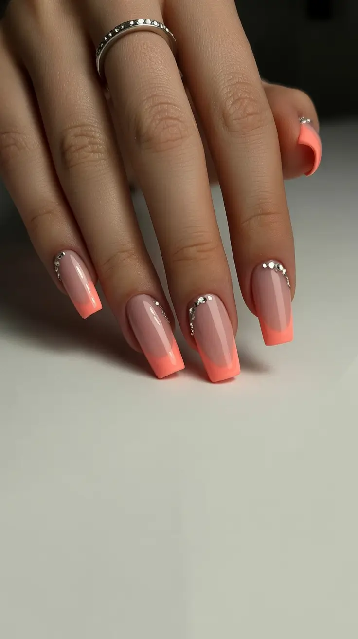 Fall Rhinestone & Embellished Nails 2025 Neon French Glow