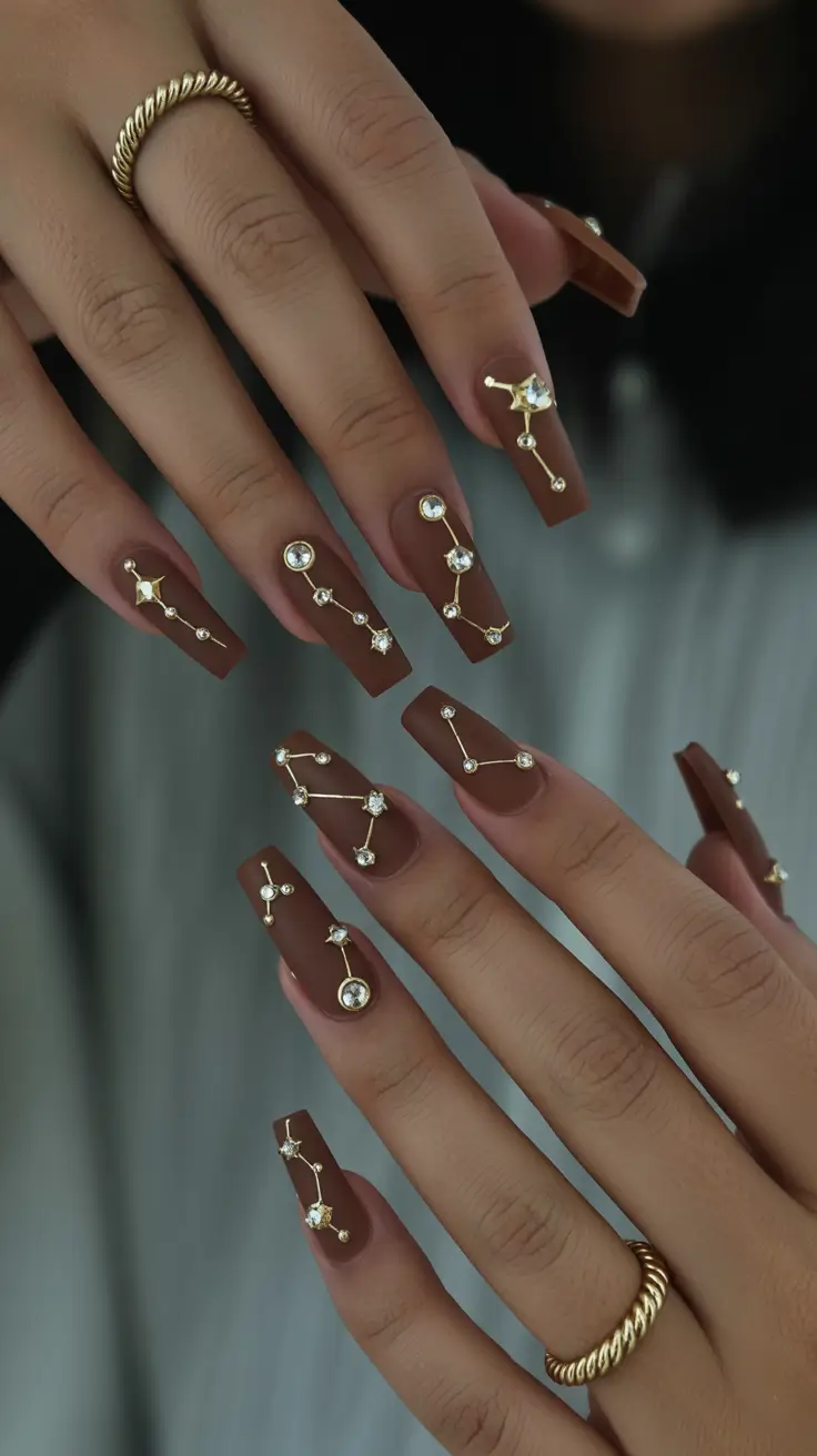 Fall Rhinestone & Embellished Nails 2025 Constellation Chic