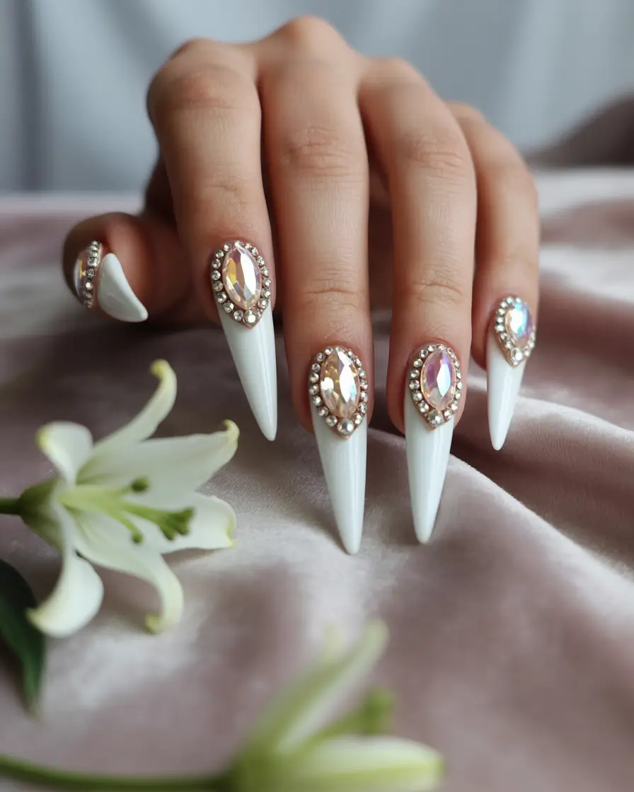 Fall Rhinestone & Embellished Nails 2025 Crystal Crowned Stilettos