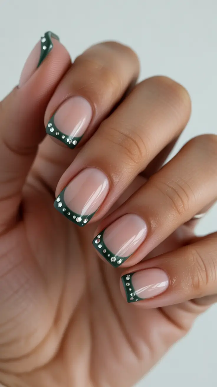Fall Rhinestone & Embellished Nails 2025 Emerald French Sparkle