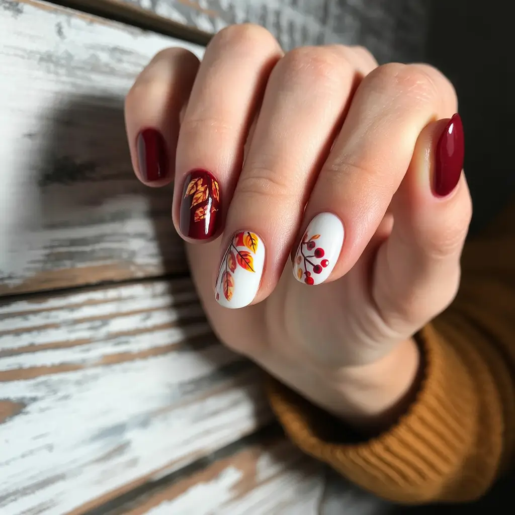 fall season nails ideas 2025 – Short Square Wine and Porcelain Botanicals