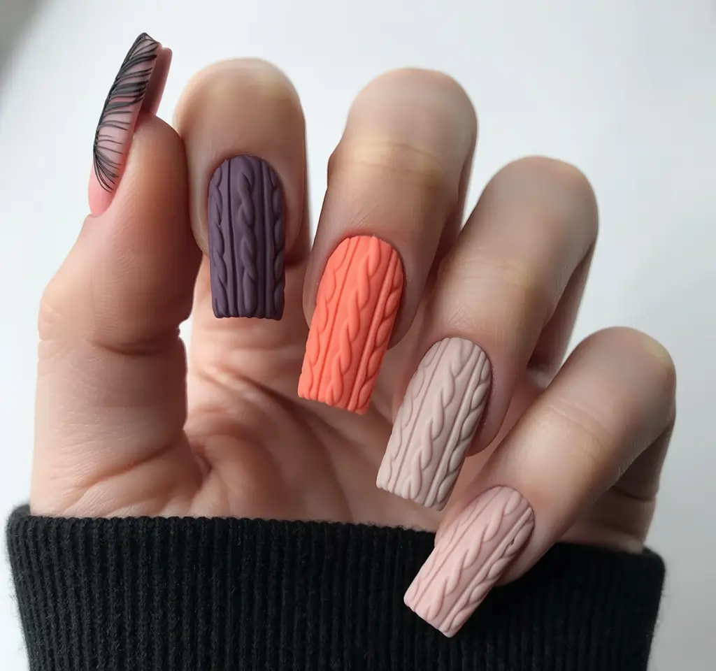 Fall Sweater Nails 2025 Color-Block Knit Statement