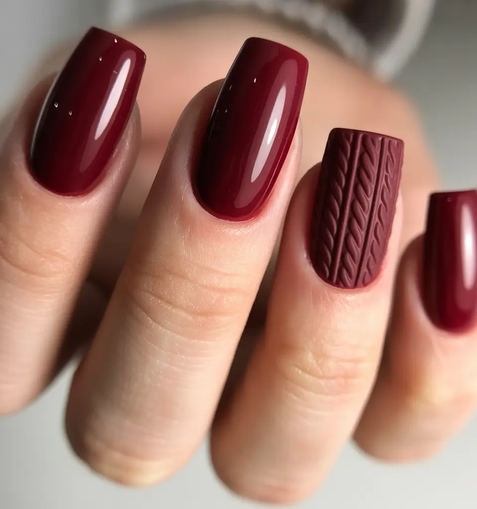 Fall Sweater Nails 2025 Deep Burgundy Chic