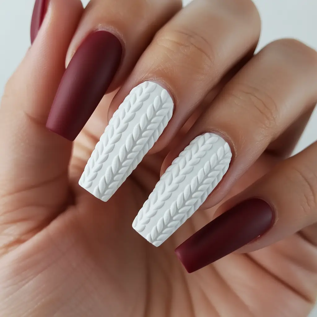 Fall Sweater Nails 2025 Winterberry and Snow Knit