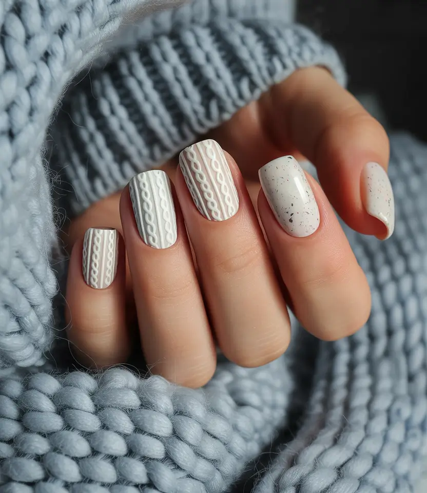 Fall Sweater Nails 2025 Snowy Knit Neutrals