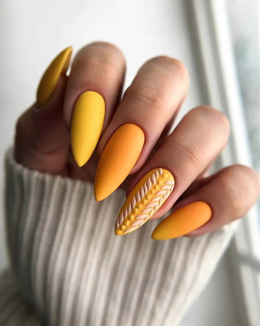 Fall Sweater Nails 2025 Golden Mustard Ombre Sweater Nails