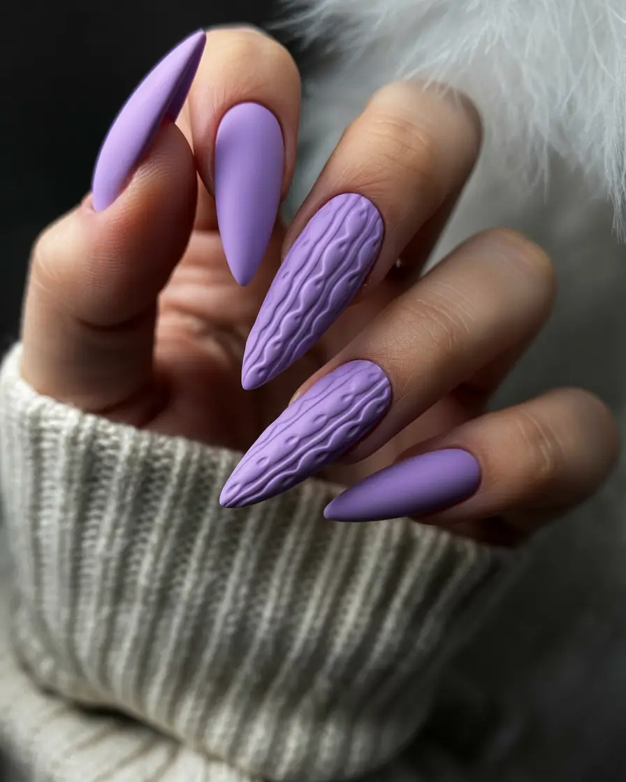 Fall Sweater Nails 2025 Lavender Stiletto Drama