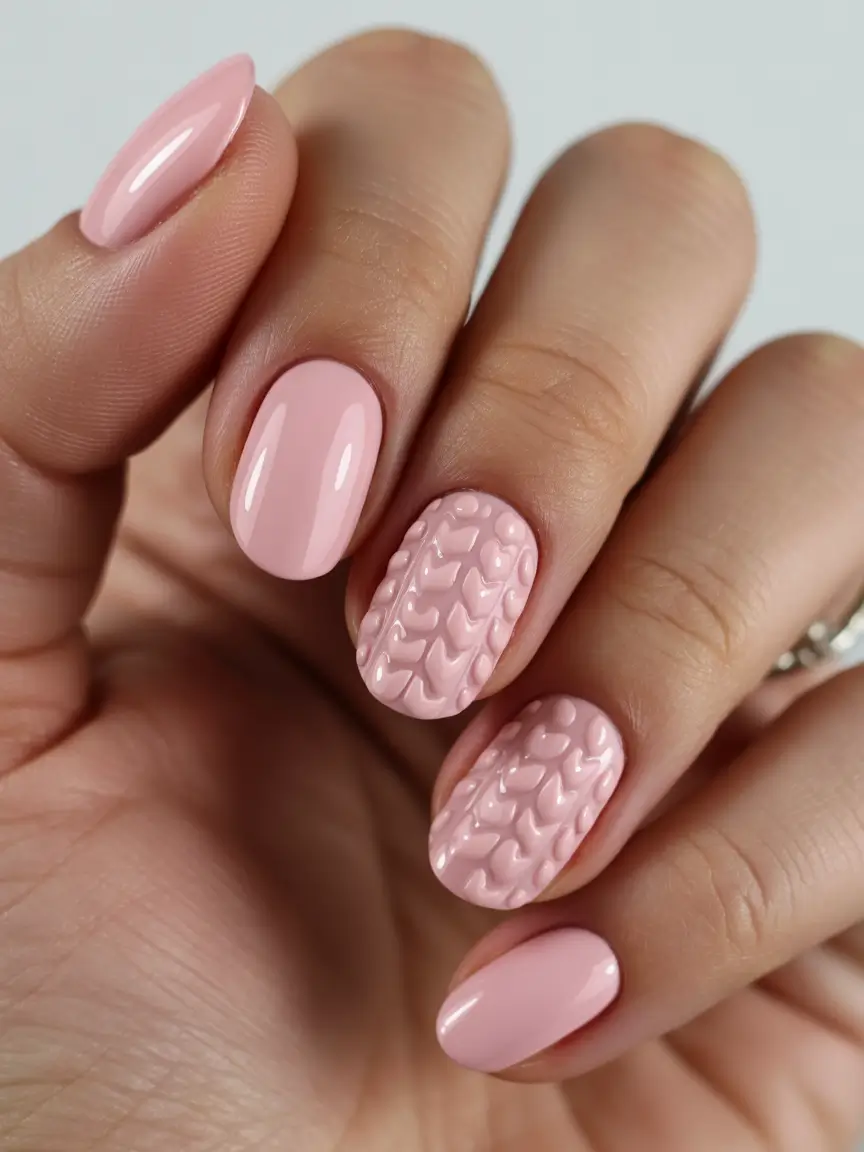 Fall Sweater Nails 2025 Soft Pink Cable Comfort