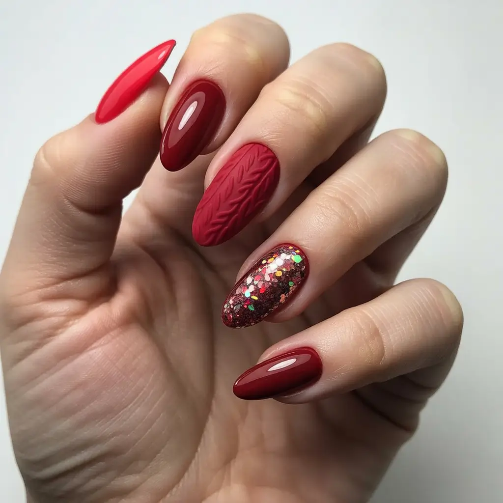 Fall Sweater Nails 2025 Cranberry Spark with Cozy Texture