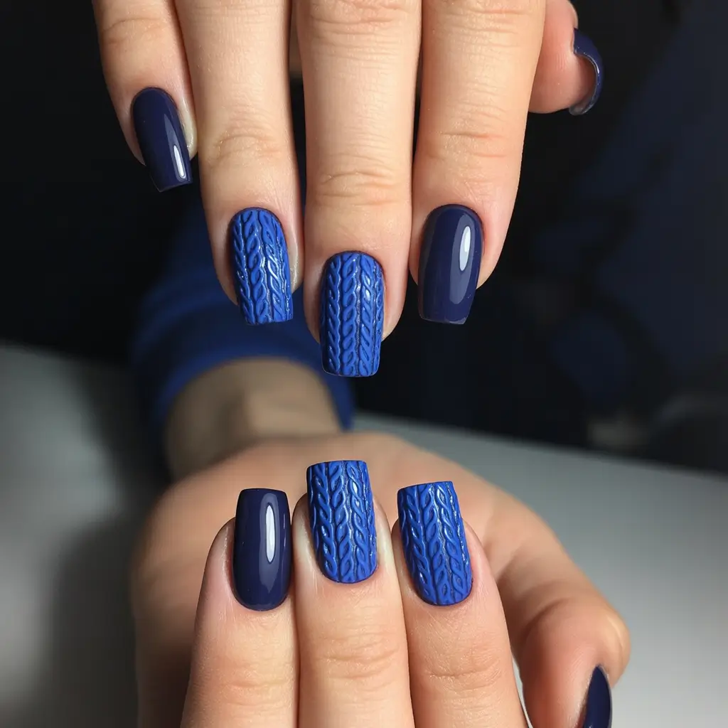 Fall Sweater Nails 2025 Midnight Blue Knit Drama
