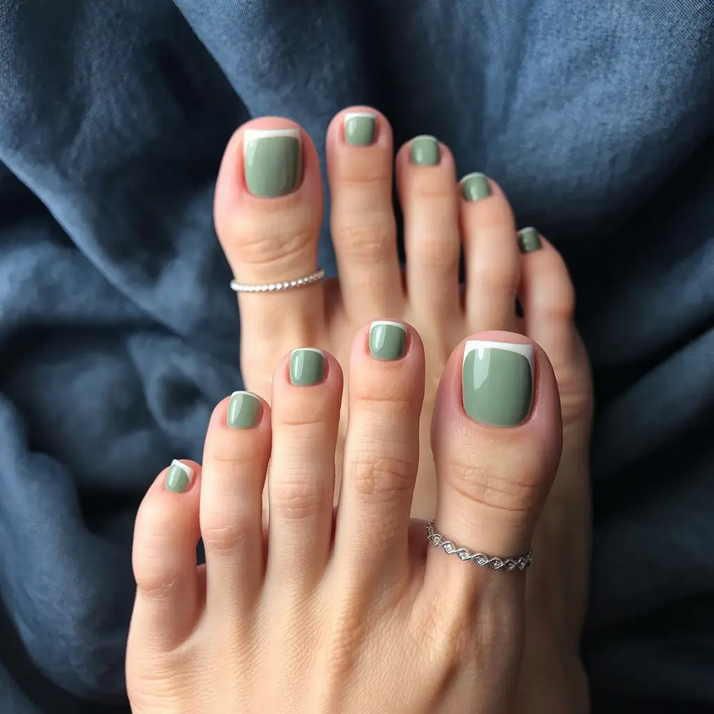 Fall Toe Nail Colors 2025 Sage Green French with a Twist