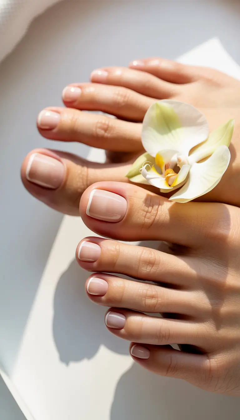 Fall Toe Nail Colors 2025 Sheer French Serenity
