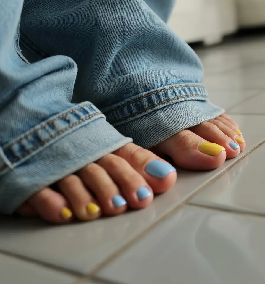 Fall Toe Nail Blue Sky with Sunshine Accents