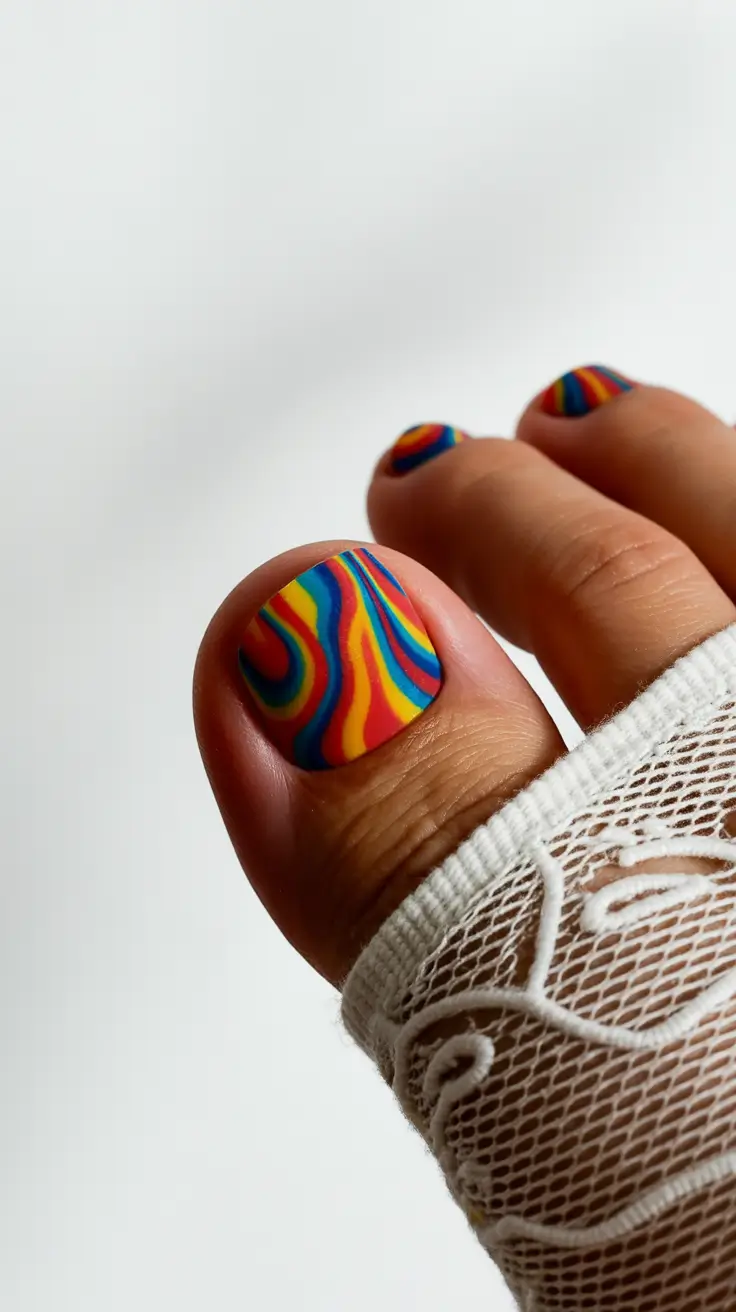 Fall Toe Nail Rainbow Lava Swirl