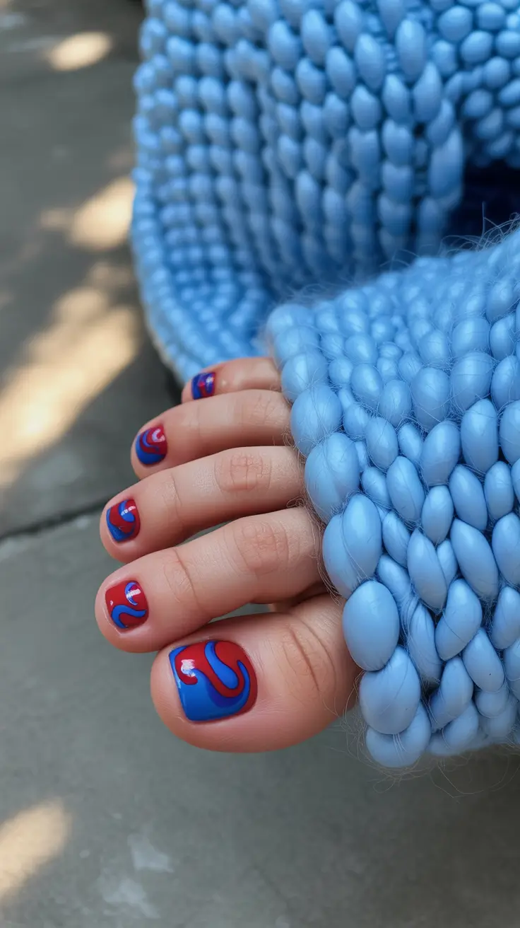 Fall Toe Nail Red Velvet Meets Electric Blue