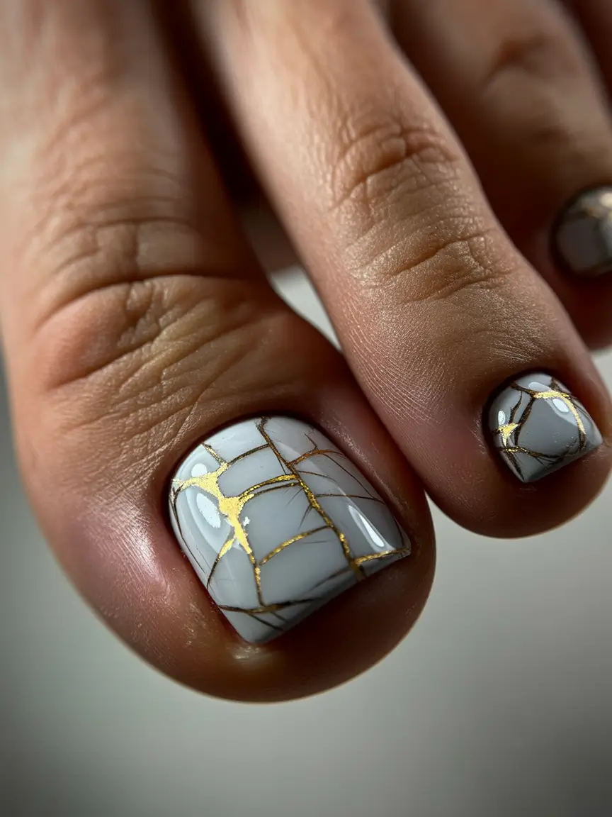 Fall Toe Nail Kintsugi-Inspired Neutral Glam