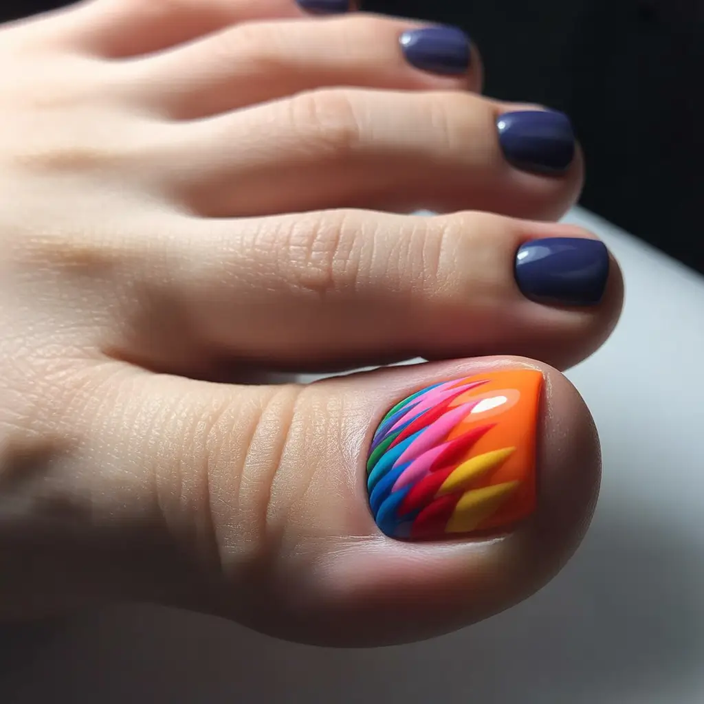 Fall Toe Nail Harvest Flame & Neon Feathers