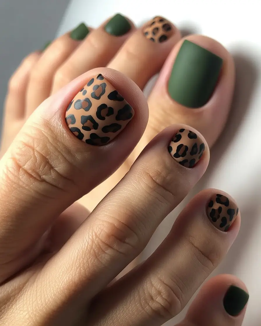 Fall Toe Nail Olive You Leopard