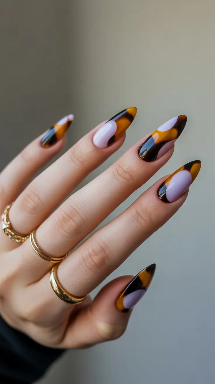Fall Tortoiseshell Nails 2025 Abstract Tortoiseshell with Mauve Accents