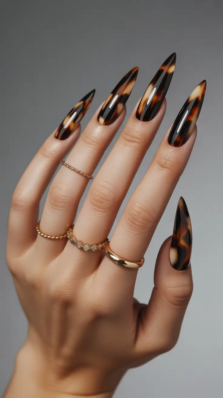 Fall Tortoiseshell Nails 2025 Classic Stiletto Tortoiseshell
