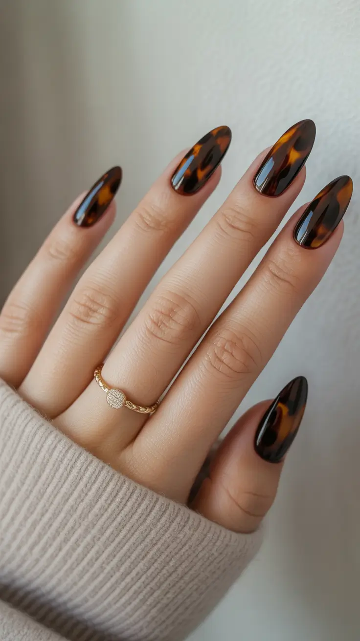 Fall Tortoiseshell Nails 2025 Classic Almond Tortoiseshell