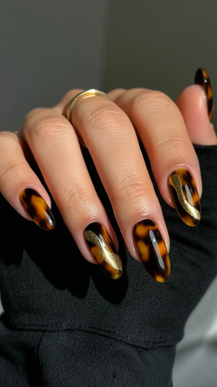 Fall Tortoiseshell Nails 2025 Golden Tortoiseshell Elegance