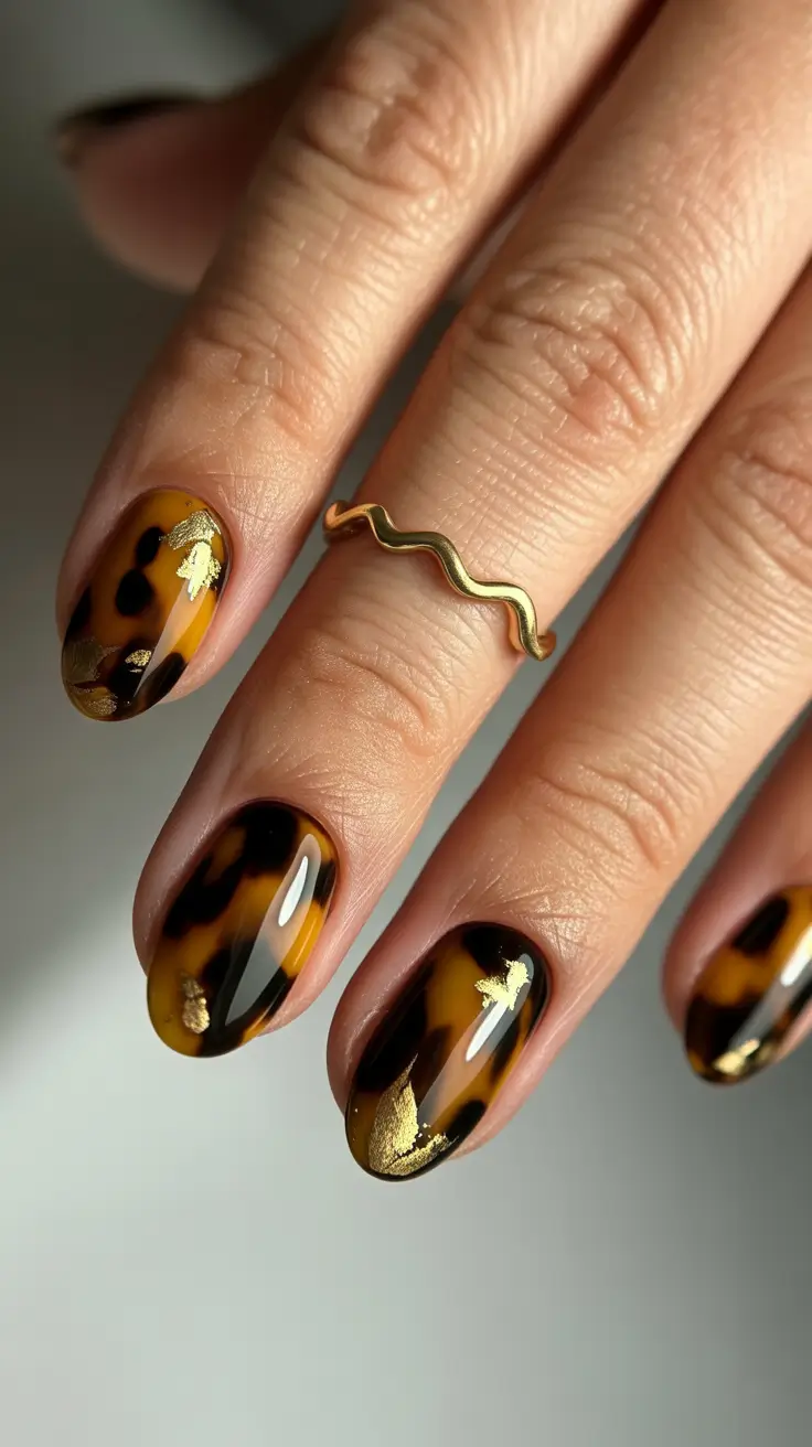 Fall Tortoiseshell Nails 2025 Golden Flake Tortoiseshell