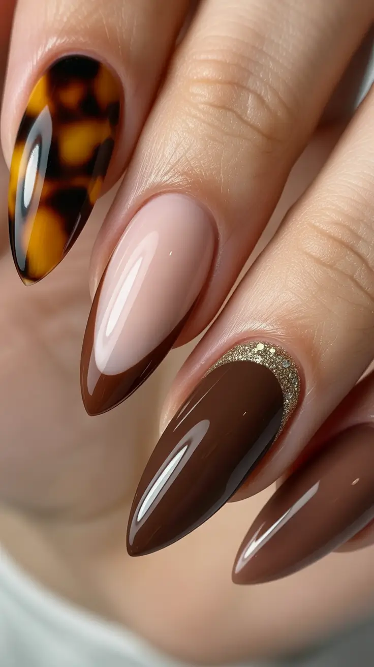 Fall Tortoiseshell Nails 2025 Chocolate Mix with Tortoiseshell Accent