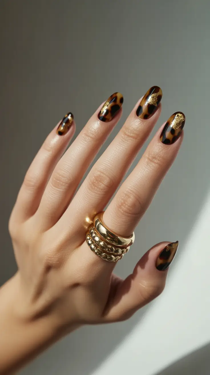 Fall Tortoiseshell Nails 2025 Golden Glow Short Tortoiseshell