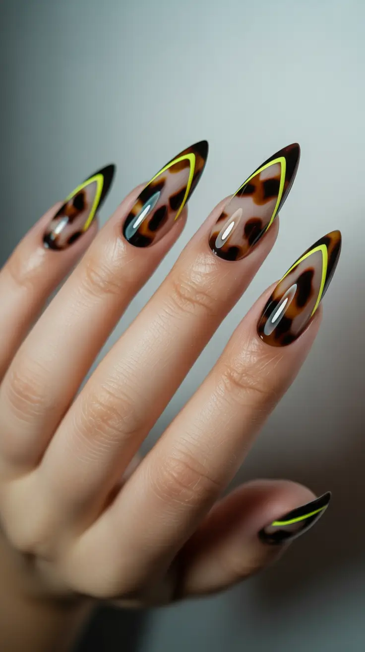 Fall Tortoiseshell Nails 2025 Neon-Edged Tortoiseshell