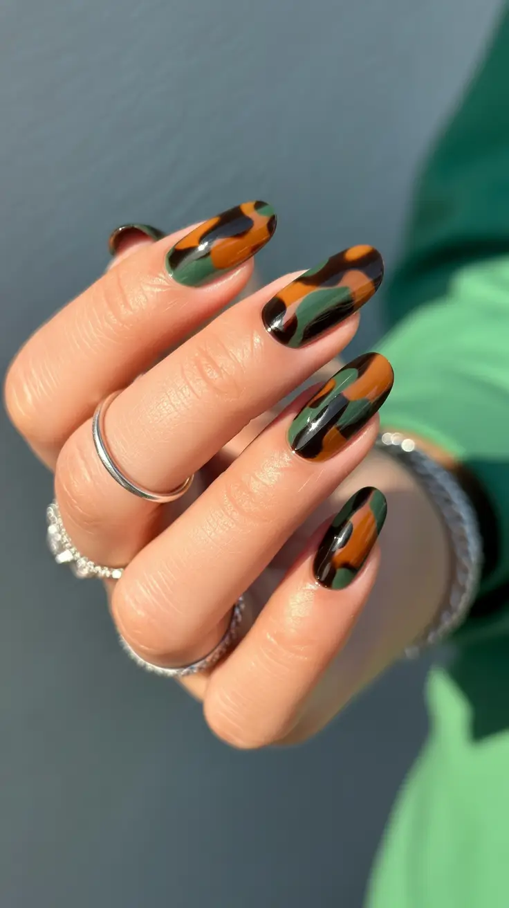 Fall Tortoiseshell Nails 2025 Earthy Green Tortoiseshell