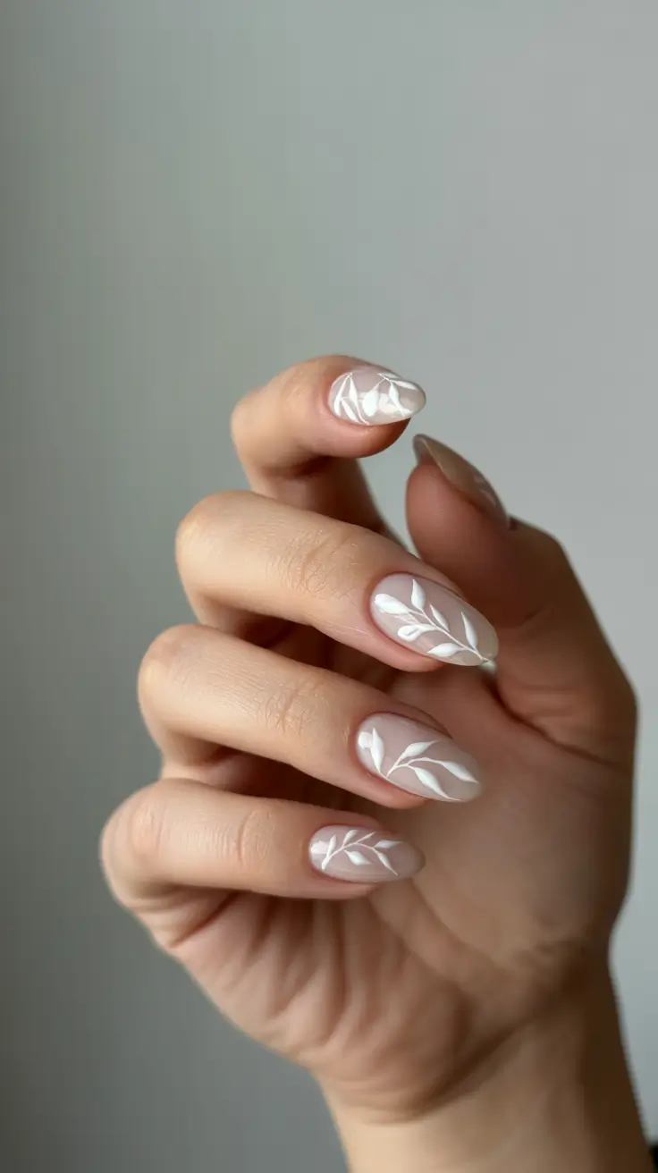 fall wedding nails 2025+Whispers of Porcelain Leaves