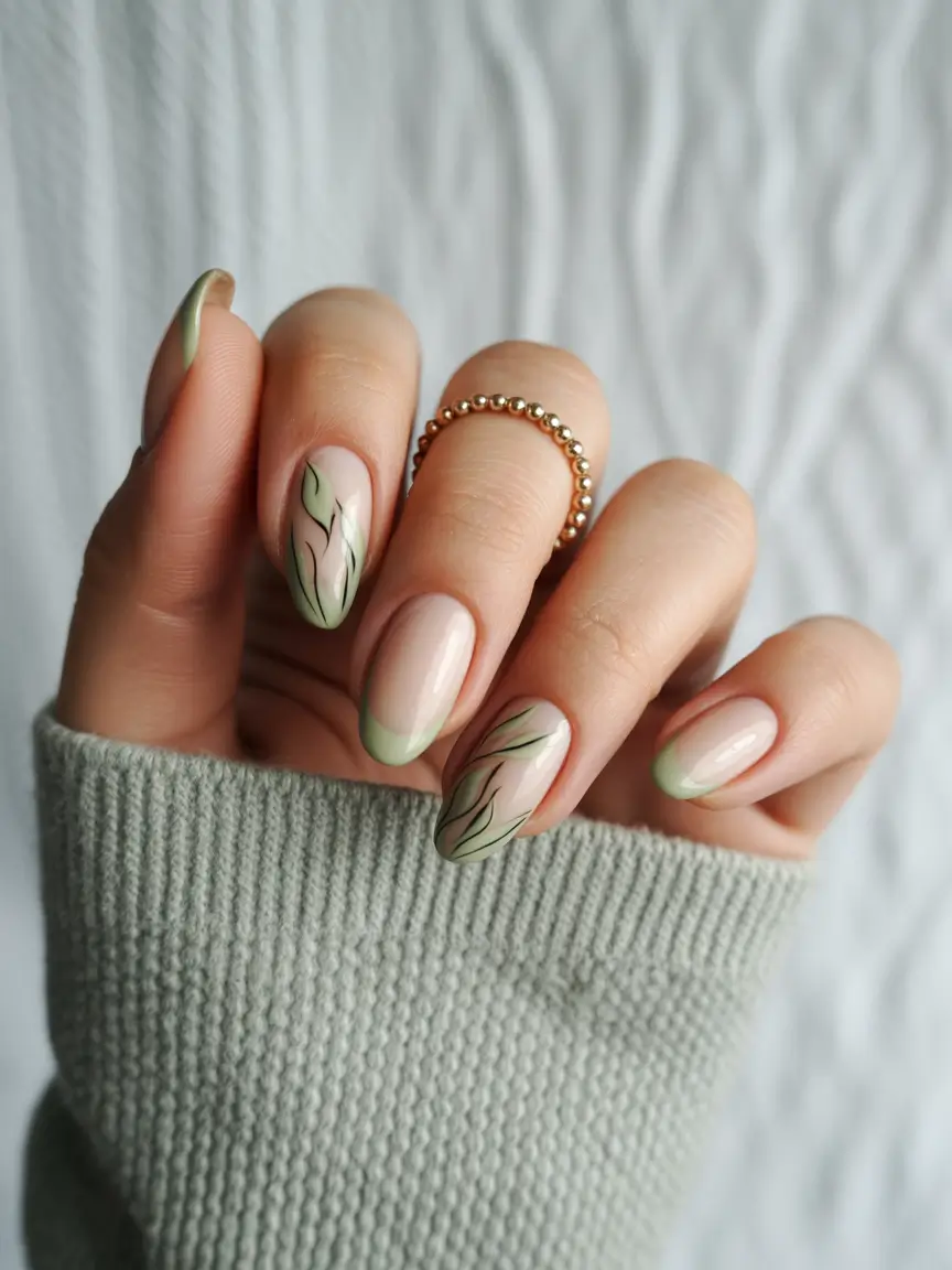 fall wedding nails 2025+Green Tendrils and Sage French Tips