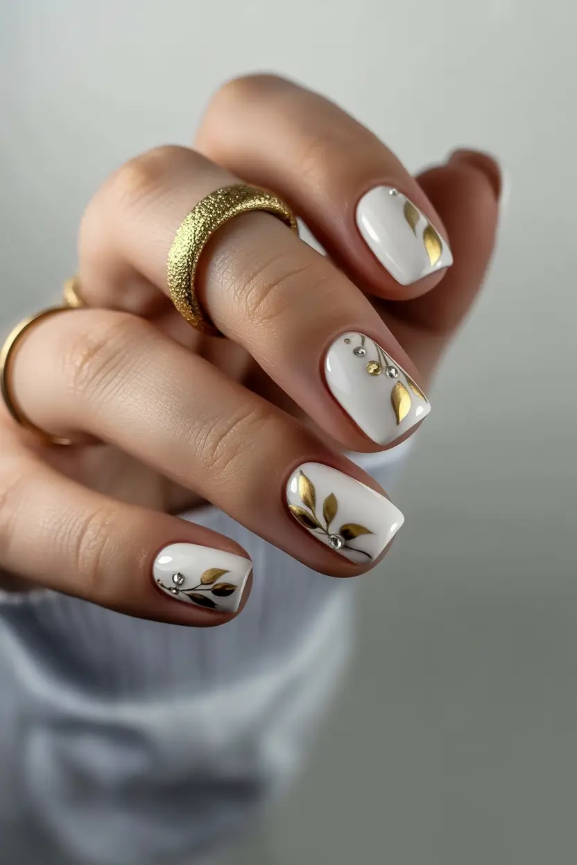fall wedding nails 2025+Gilded Olive Branches and Modern Embellishments